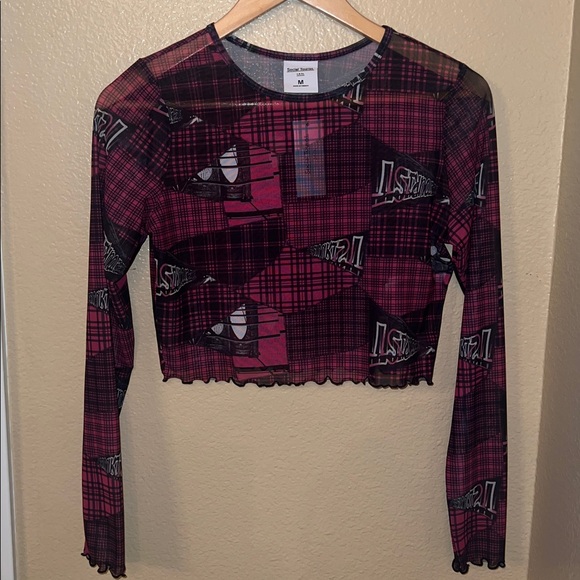 Plaid Long Sleeve Top - Red and Black - Picture 1 of 2